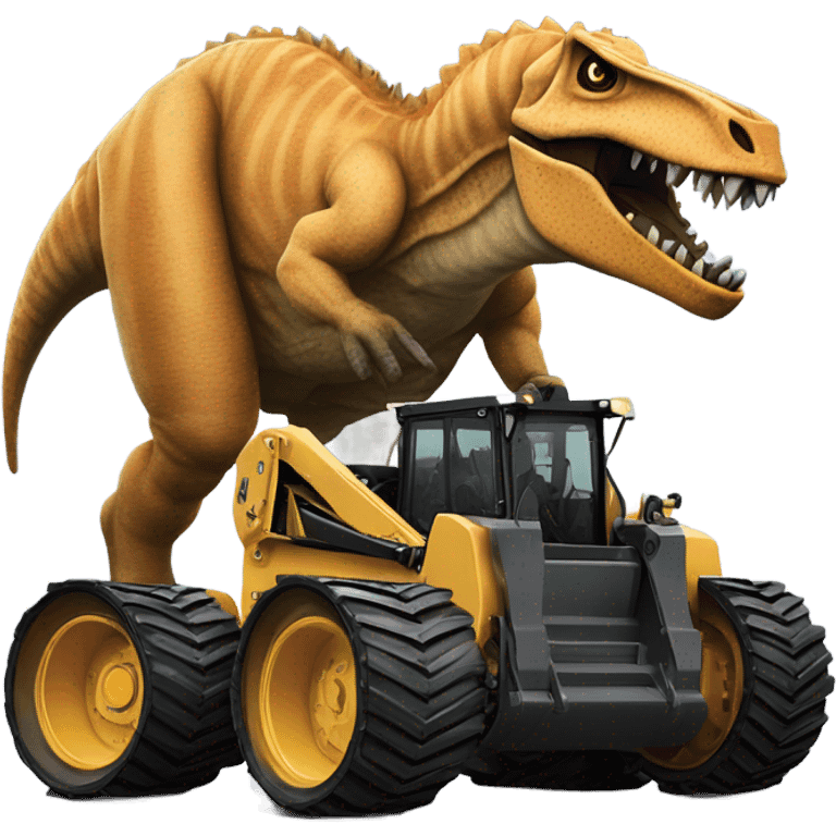 Skid steer on top of dinosaur emoji