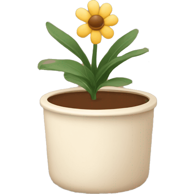 there is a pot in pastel brown colors and there is an indoor flower in it emoji