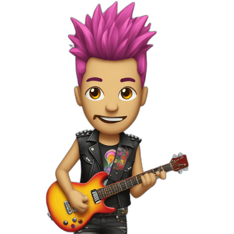 rocker with guitar and punky colorful crest hair  emoji