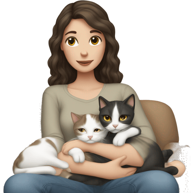 White brunette girl cuddling with cats emoji