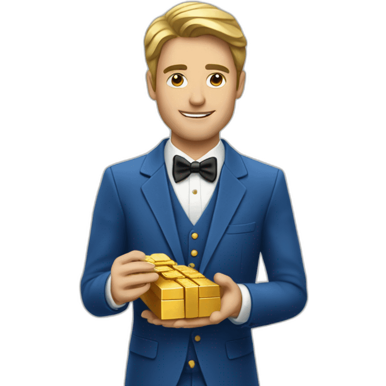 Posh-man-with-blue-suit-offering-goldbar emoji