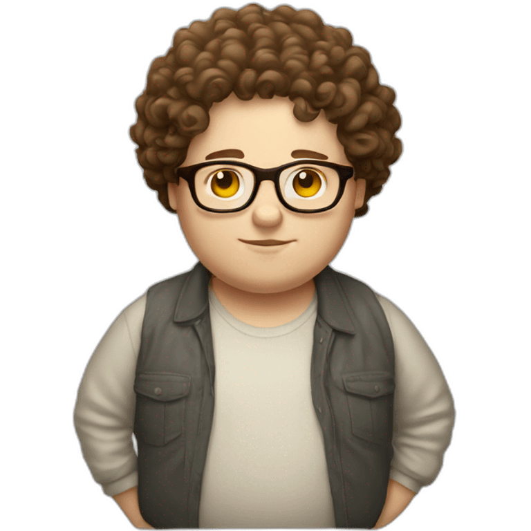 Fat white boy with big head and glases and  brown curly hair emoji