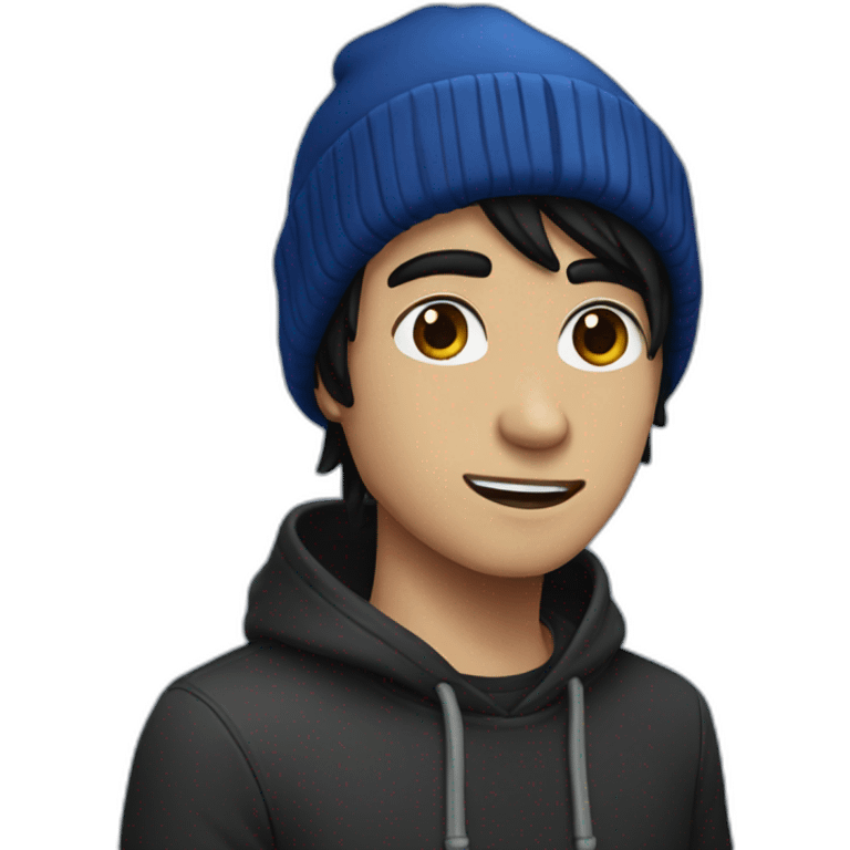 guy with black emo hair with a dark blue beanie emoji