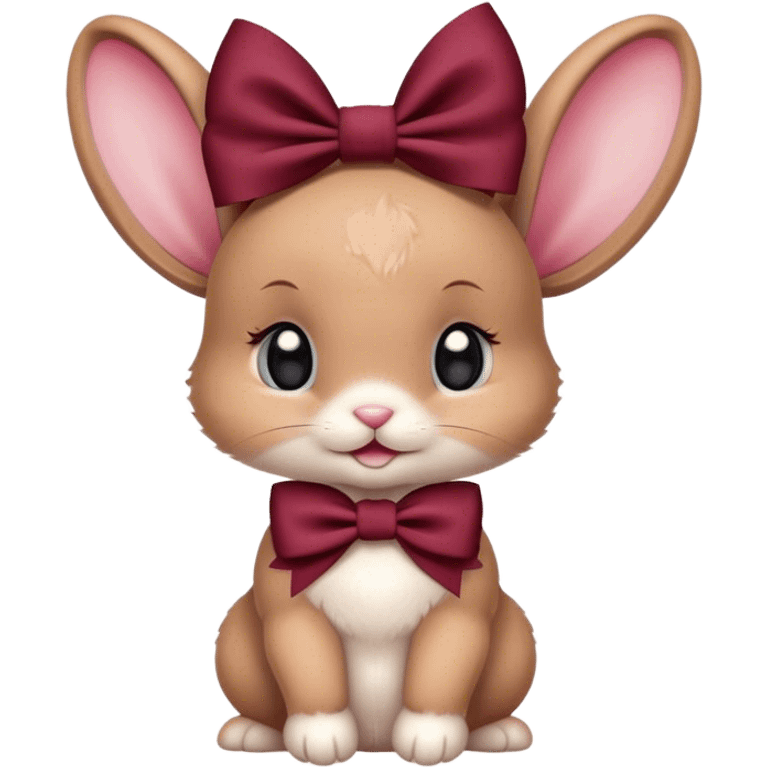 Baby bunny with coquette burgundy bow on ear emoji