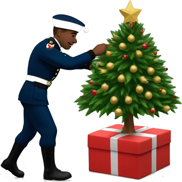 Royal marine putting up Christmas tree emoji