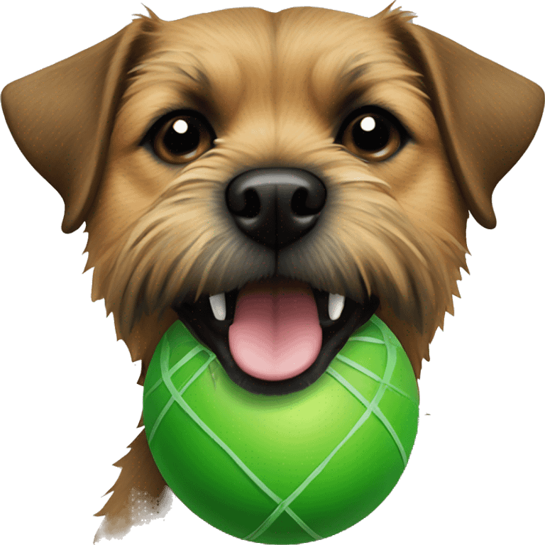 a border terrier dog with a green ball in its teeth emoji