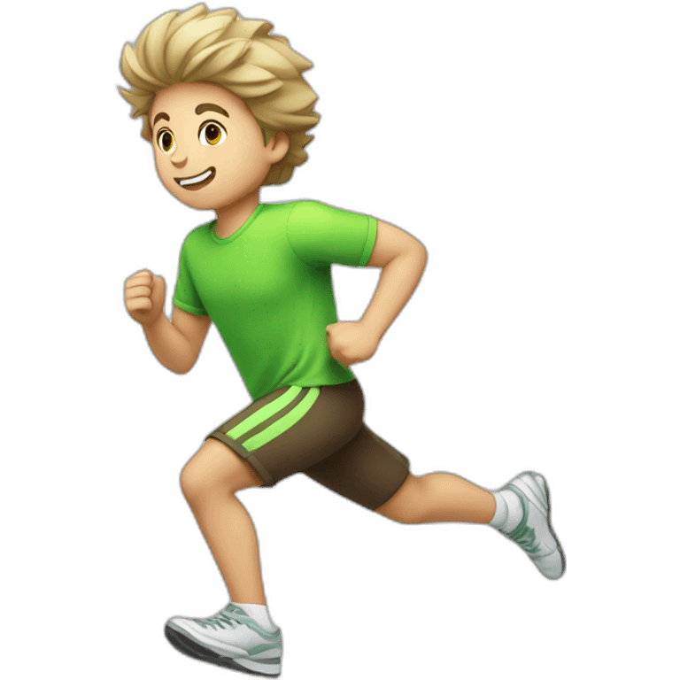 Green-highlighter white brown-haired boy running emoji