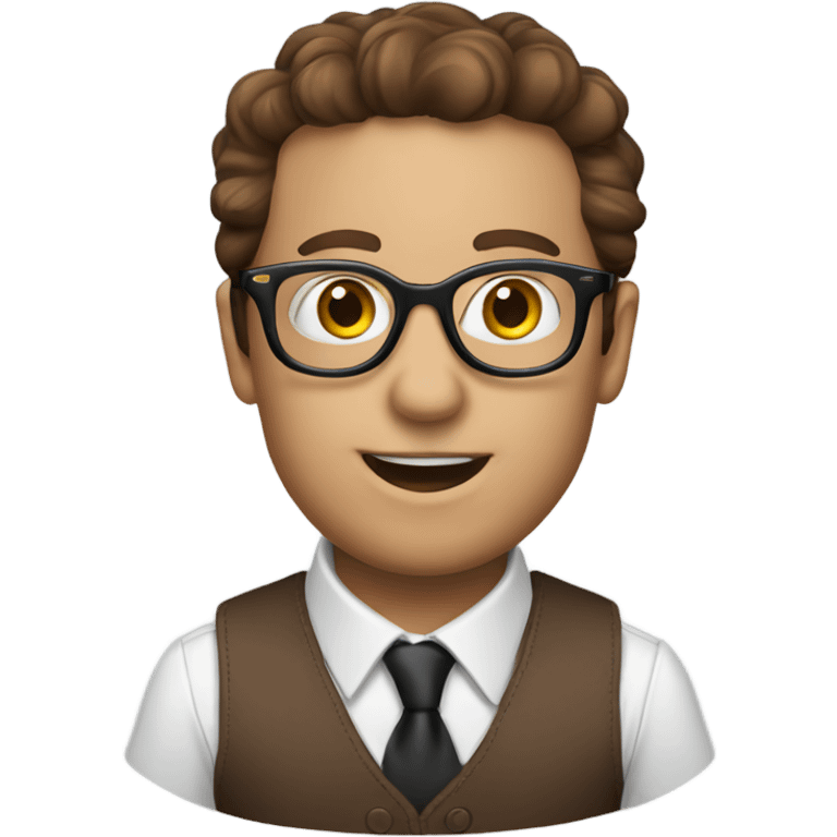 Ventriloquist holding dummy with brown hair and glasses emoji