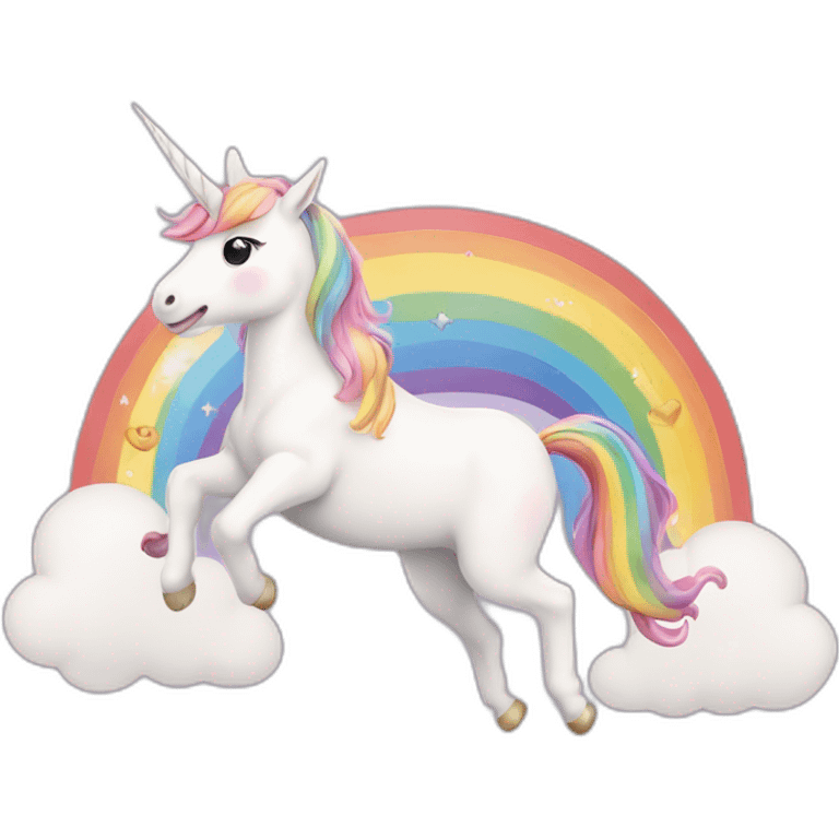 Cute kawaii unicorn jumping over a rainbow  emoji