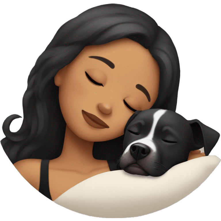 Girl sleeping with a black pitbull  emoji