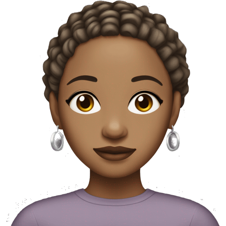 African American woman with light brown eyes, short locs with an under cut, and and silver hoop earrings  emoji