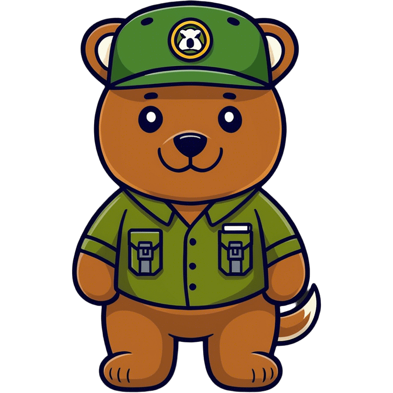 Bear waring army hat with dog tags emoji