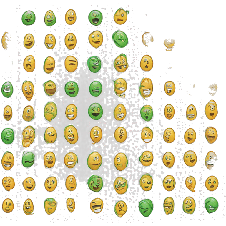 list of white paper, green, yellow and orange drawings emoji