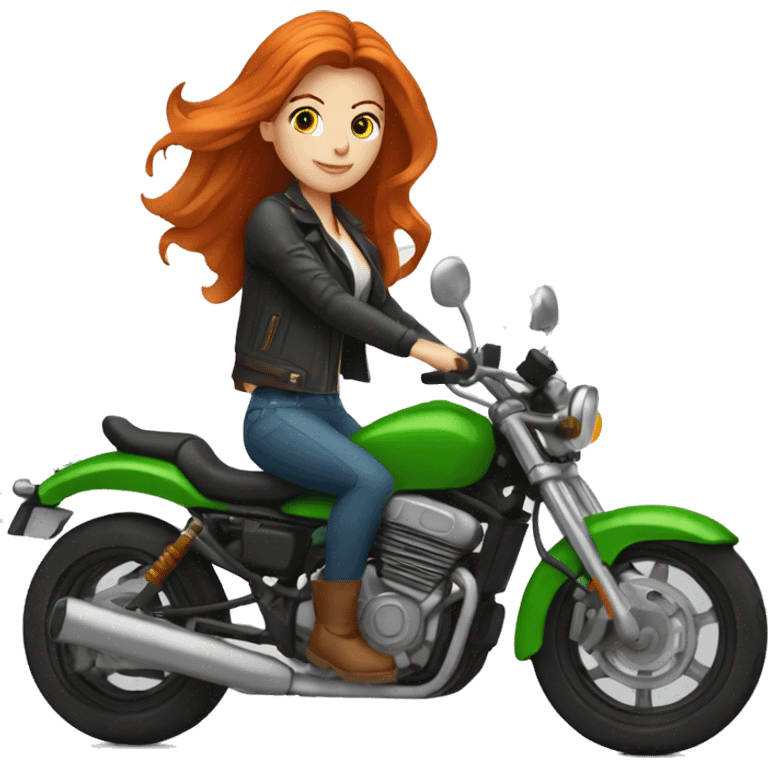 Femme ROUSSE aux yeux verts sur une moto emoji