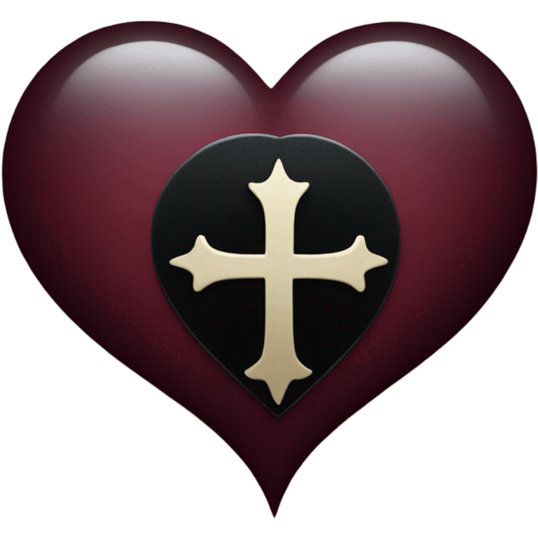 A burgundy heart with a black moon and a Gothic cross in the background emoji