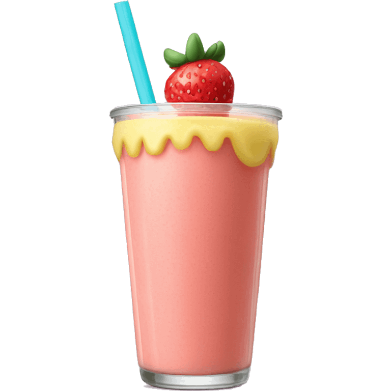 A strawberry banana smoothie with a orange straw emoji