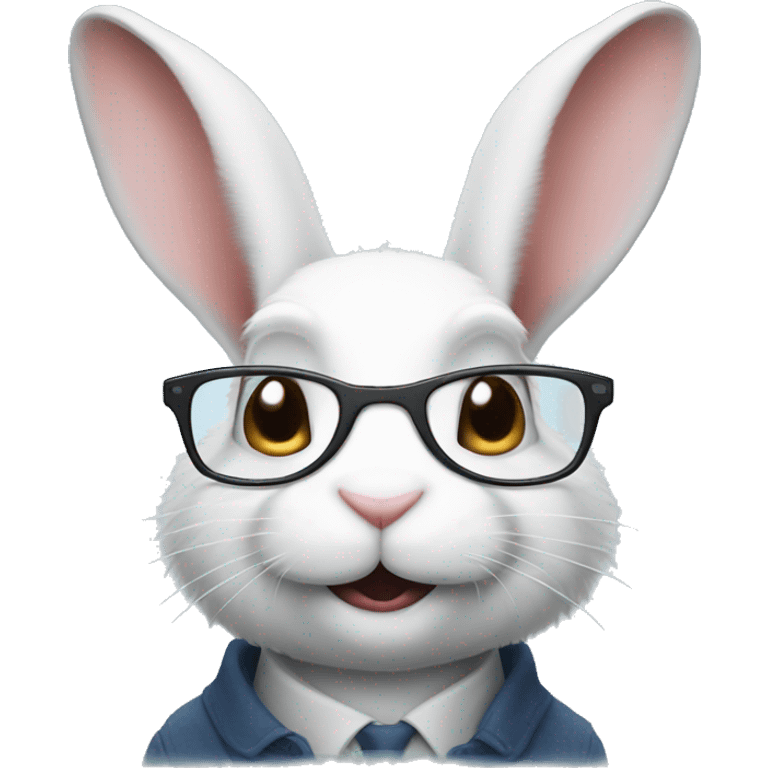 The white rabbit in glasses looks up emoji