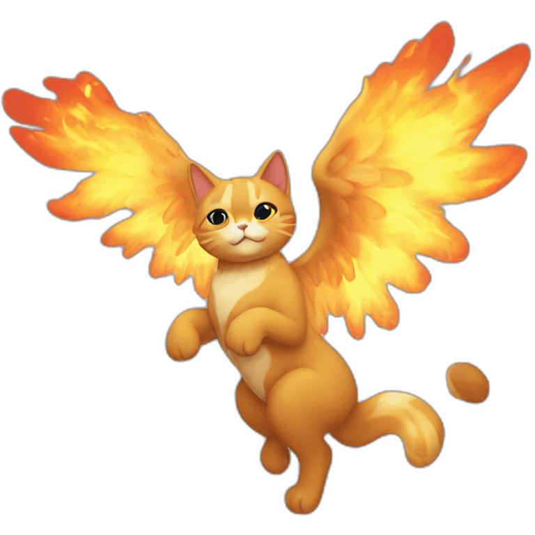 Gato con alas en un cielo de fuego emoji