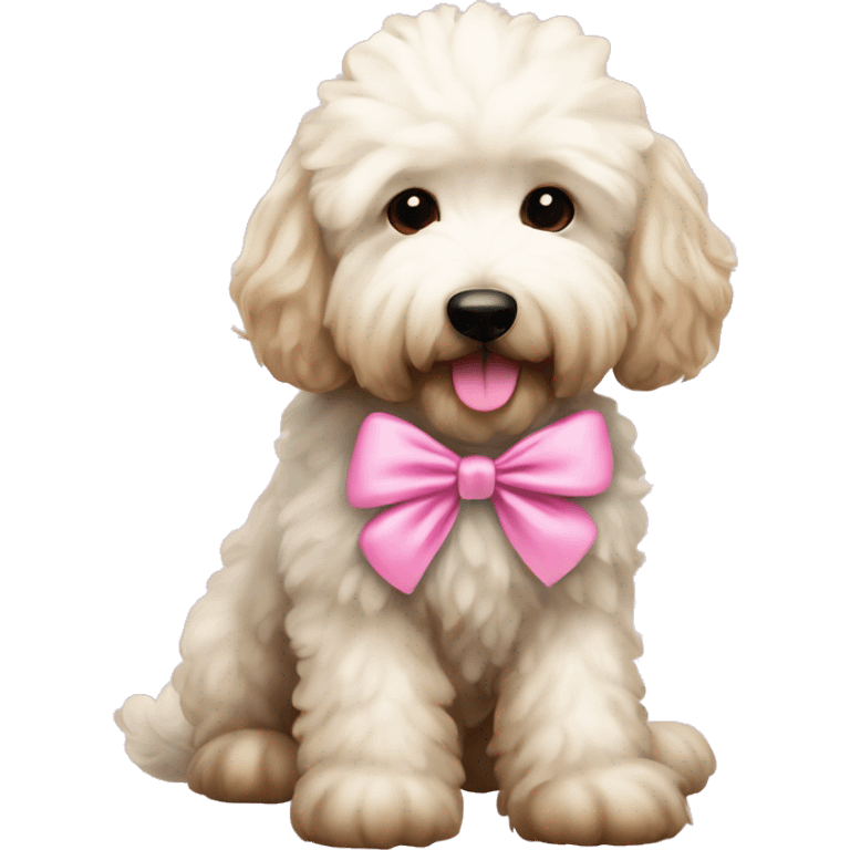 White fluffy goldendoodle pink bow emoji