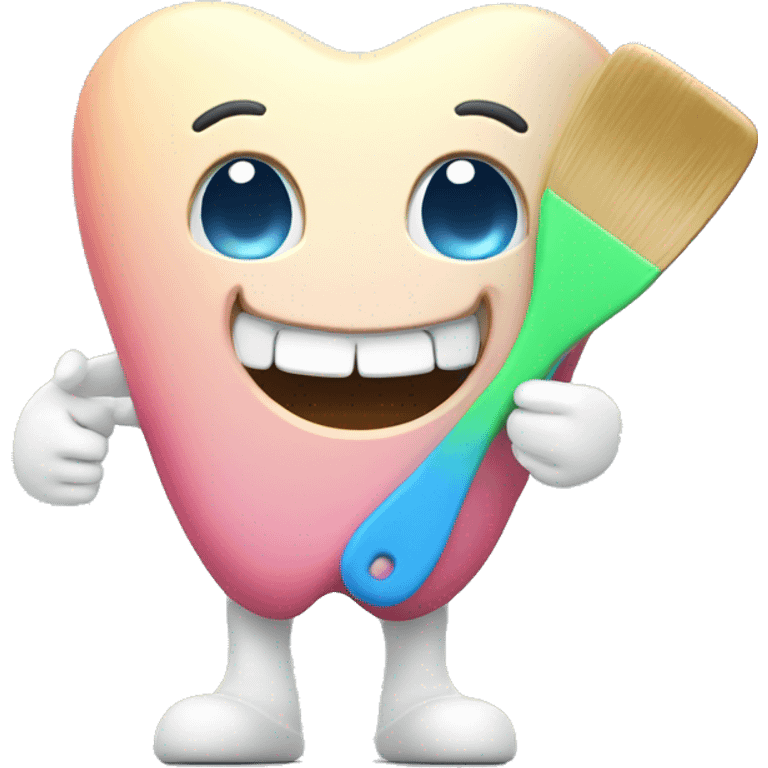 cute 3d render emoji of tooth holding art palette emoji