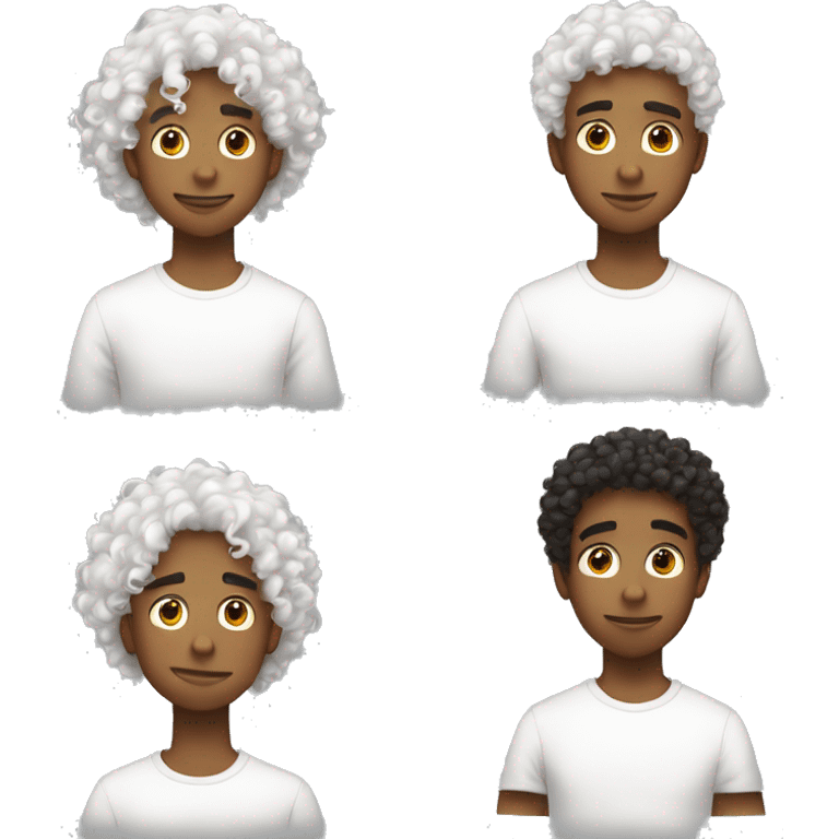 3 teenage boys wearing white clothes, the first has curly hair, the second has curly hair but not thick, the second has curly hair but is thick emoji