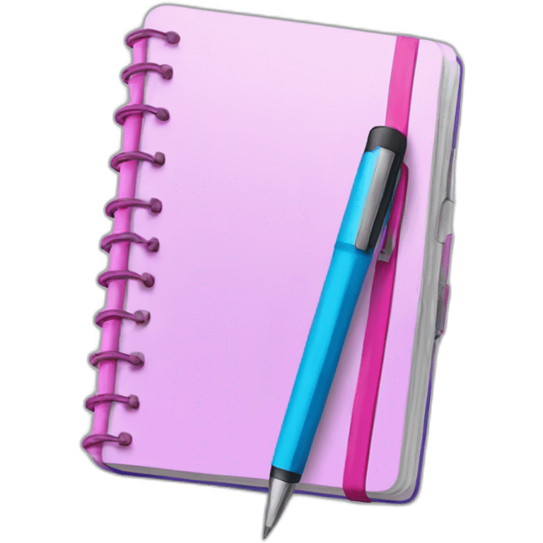 a blue notebook with a pink pen. emoji