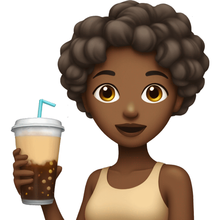 brown skin girl drinking boba emoji