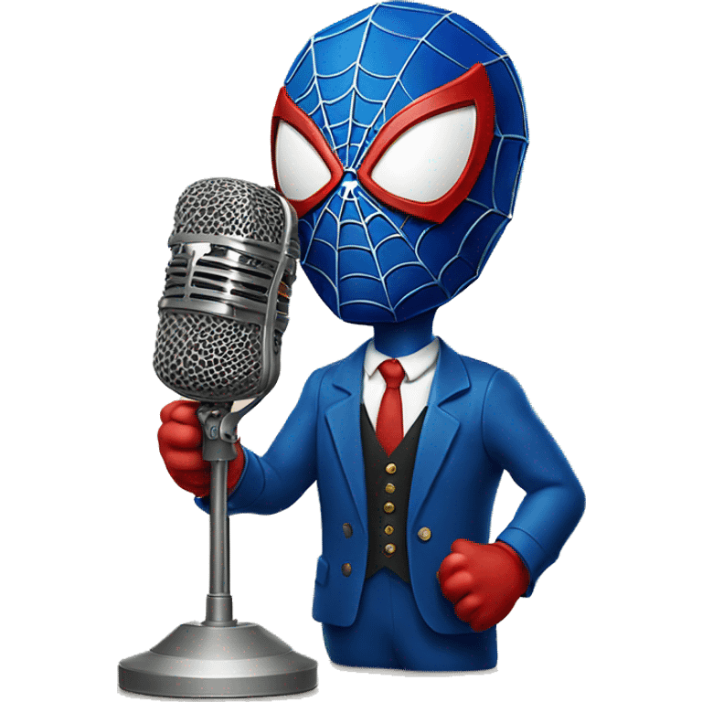 Spider-Man in his original costume talking in vintage microphone emoji