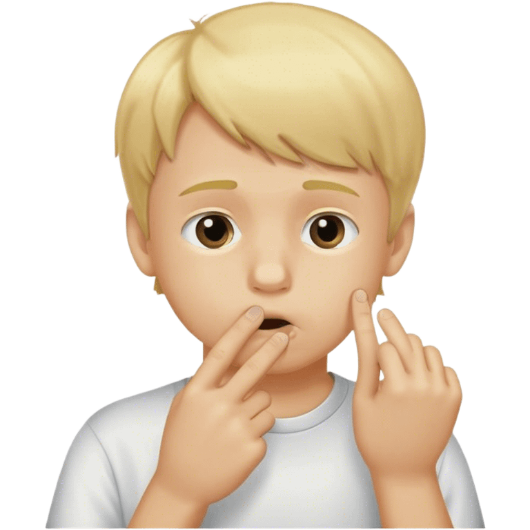 blond headed boy picking his nose with single fingure emoji