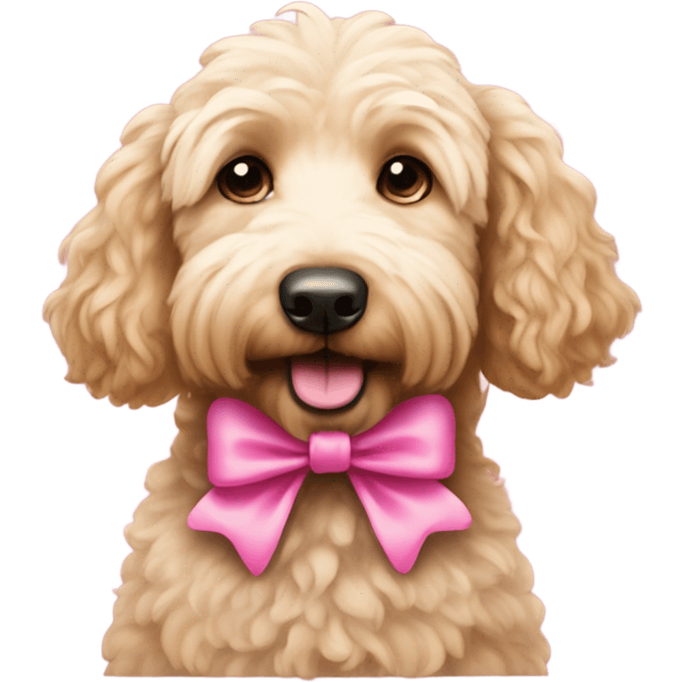 Golden doodle with pink bow on hair emoji