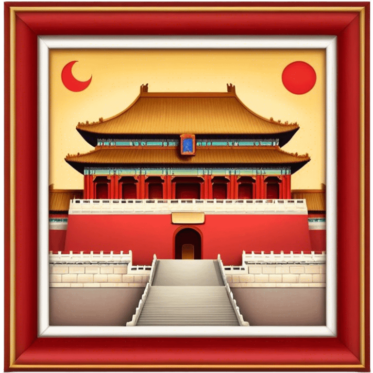 Cinematic Realistic Forbidden City Landmark Emoji, showcasing the imperial palace with iconic red walls and golden roofs rendered with rich textures and regal lighting. emoji