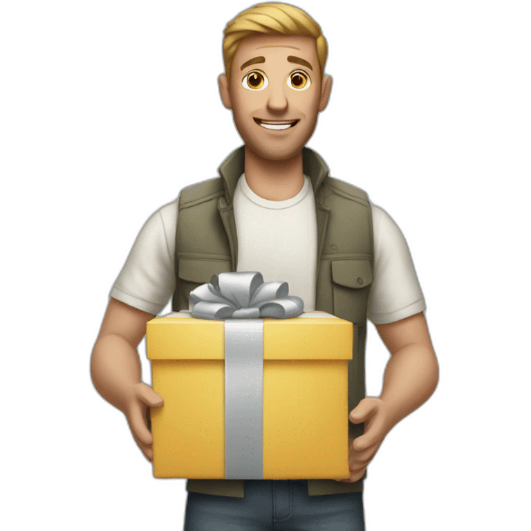 A white man giving gifts in dirty clothes emoji