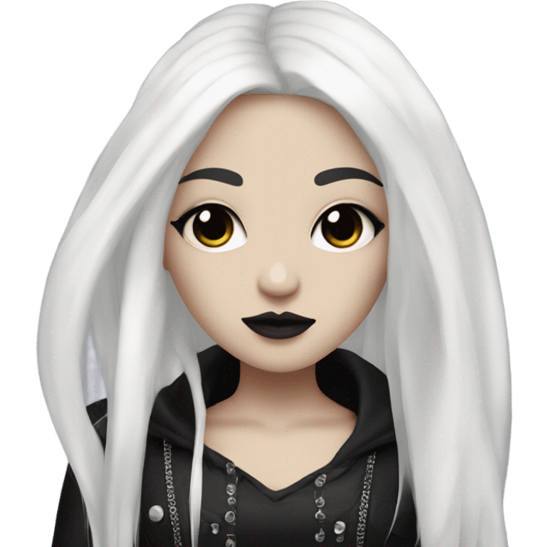 girl with white skin, black hair and white strands in goth style emoji