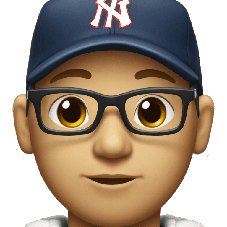 little leaguer wearing thick glasses wearing a ballcap with the letters SVS on it emoji