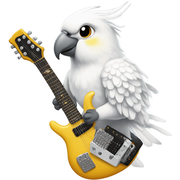 White cockatiel playing electro guitar emoji