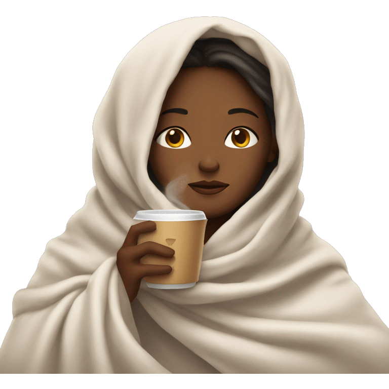 girl inside a blanket sipping coffee eyes closed emoji