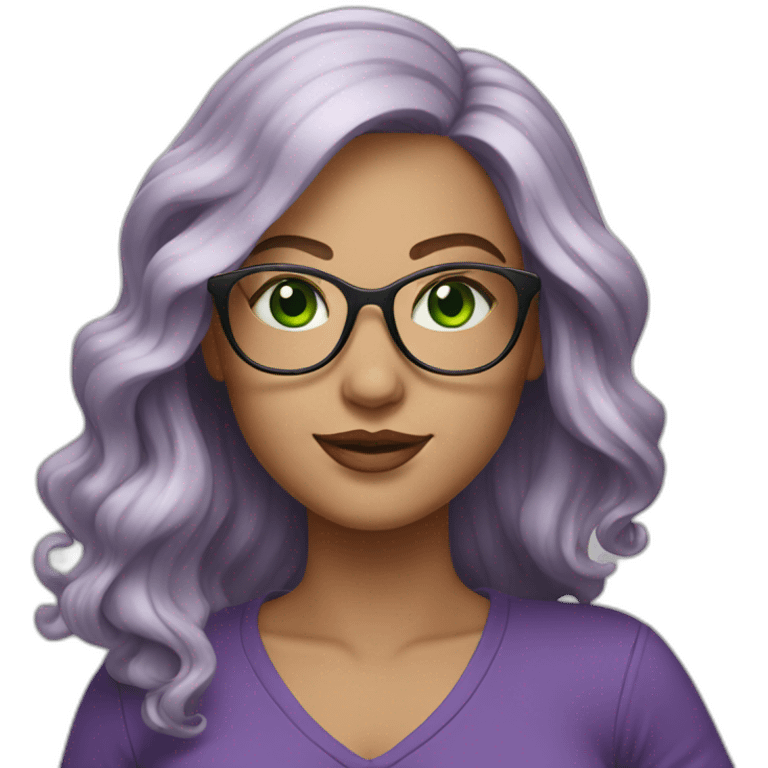 curvy-woman-white, purple-long-wavy-hair, green-eyes-square-glasses emoji