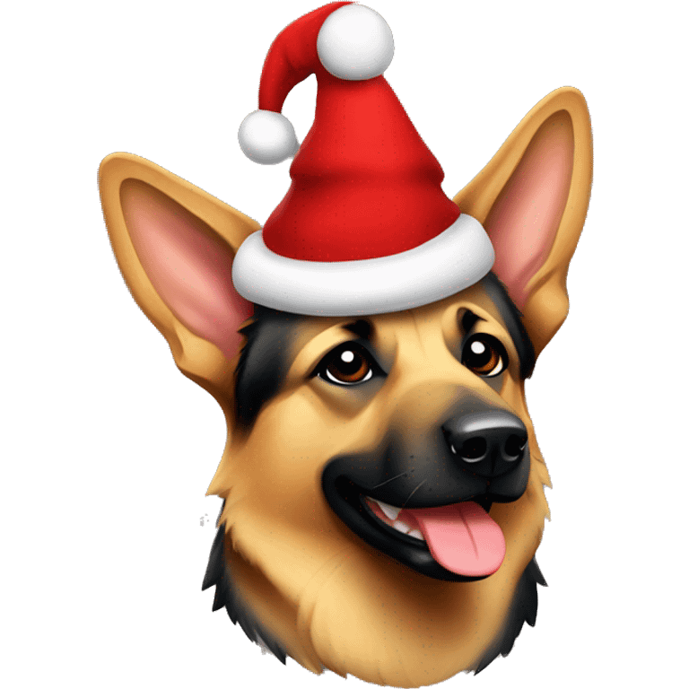 German Shepard wearing a Christmas hat emoji