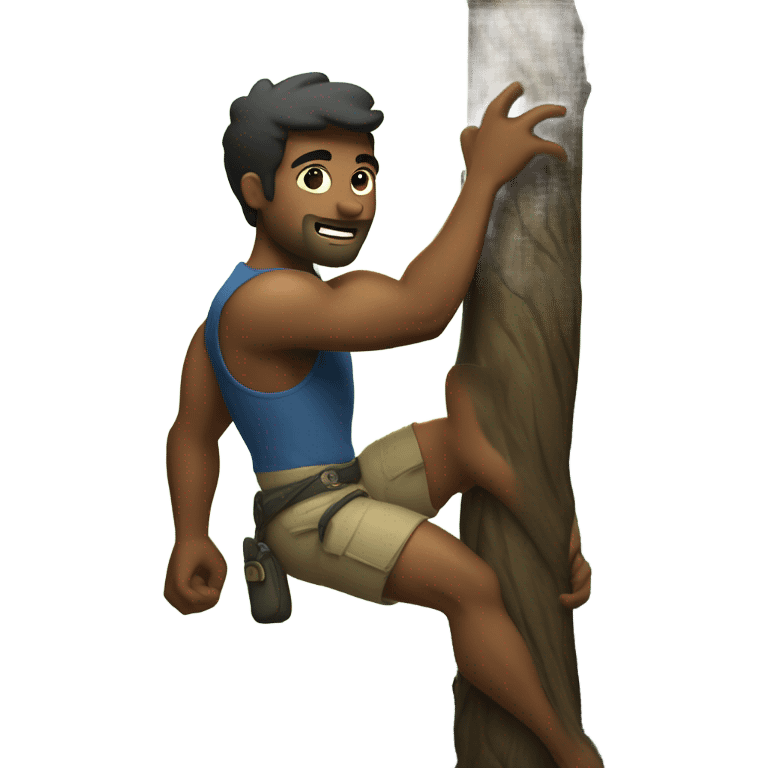 Man climbing on tree in jungle emoji