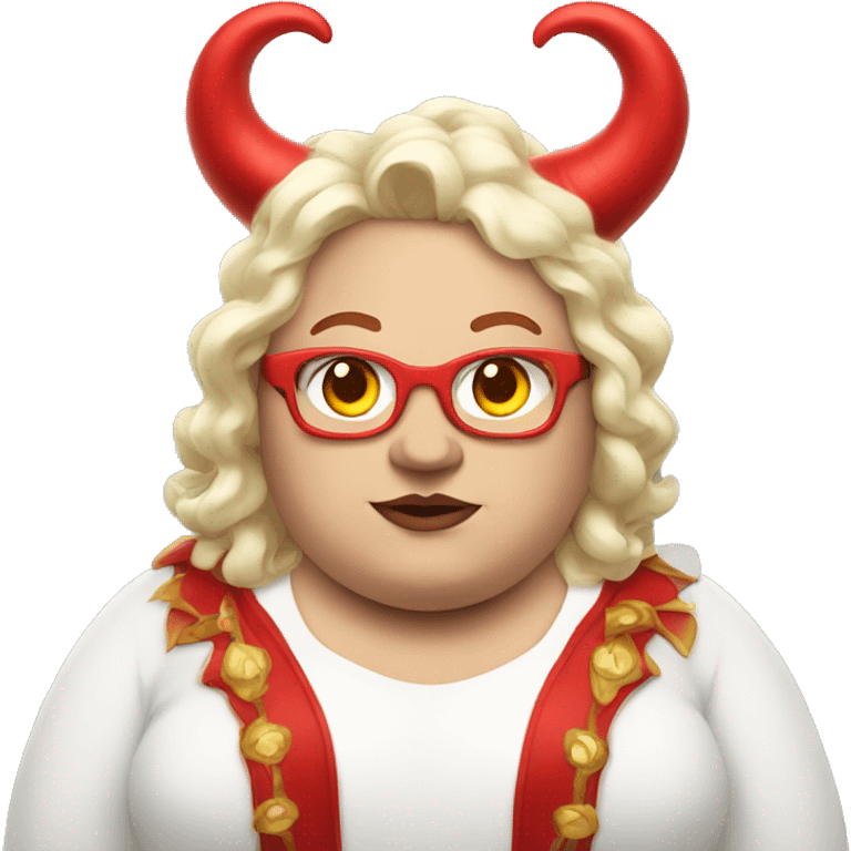 Extremely fat trans person in red horns costume emoji