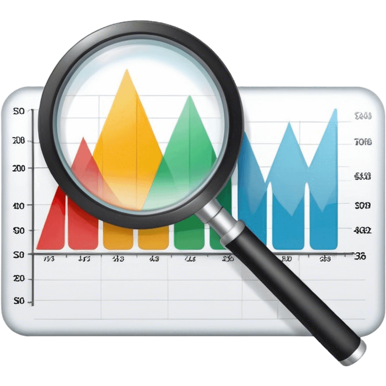 a glassy mangifier glass above a line chart emoji