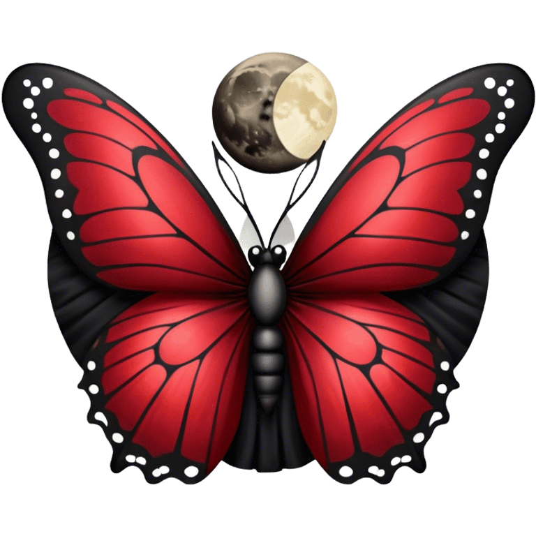 Gothic-style butterfly with dark red silk wings, and a black moon in the background emoji