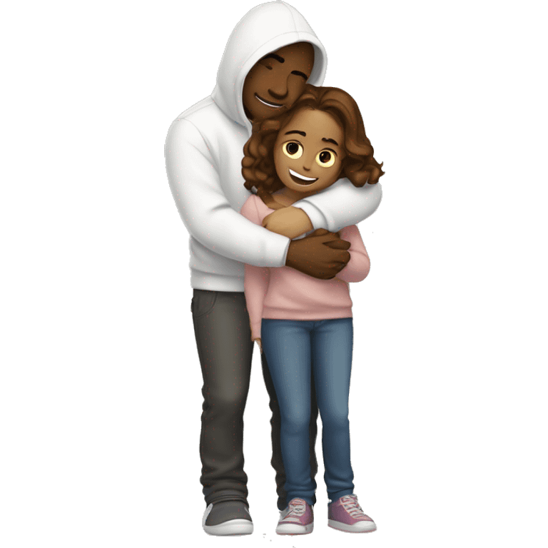 An emoji of a man wearing a white hoodie, standing next to his sister. He is hugging her warmly, showing a close sibling bond emoji