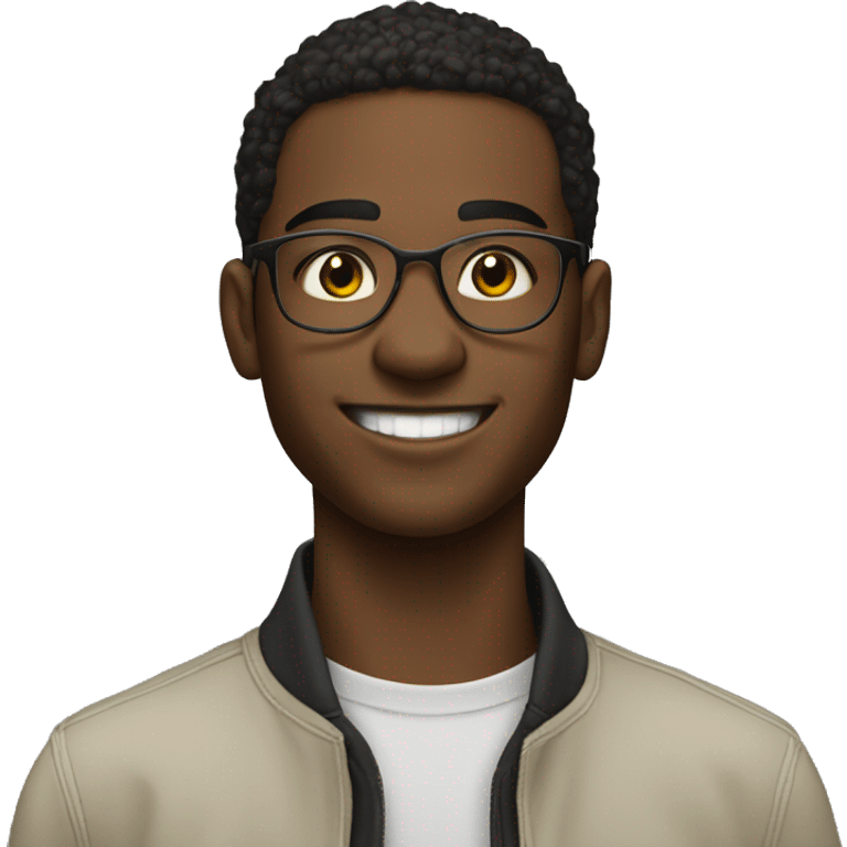 young man of about 20 years old, trader with circular glasses, smiling and straight hair emoji