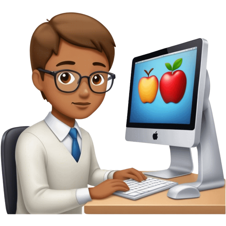 A working person working diligently in front of an Apple computer. emoji