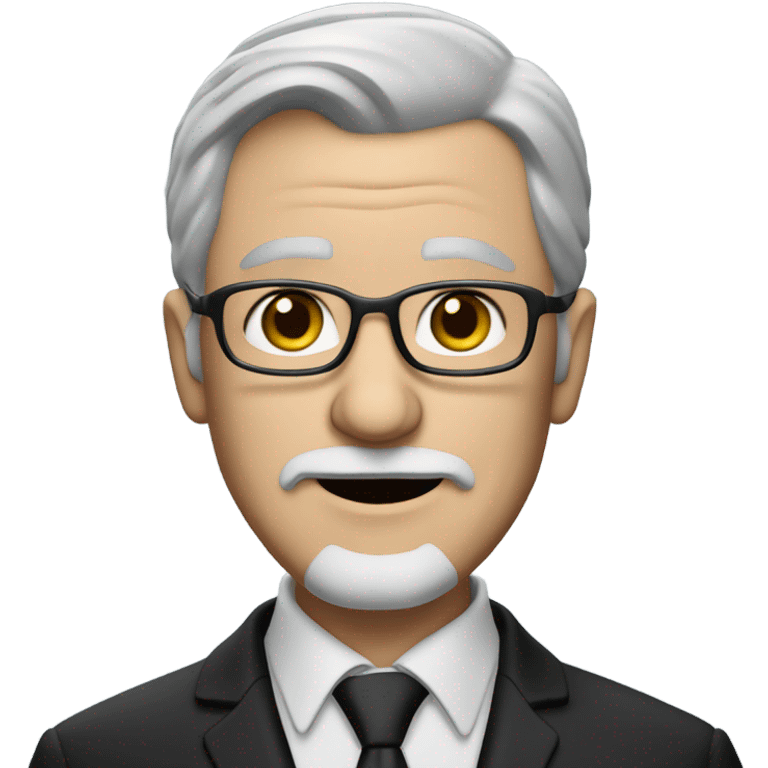 60 year old Caucasian male with grey hair, glasses and a grey goatee beard wearing a black dinner suit. Make the man's eyes BLUE emoji