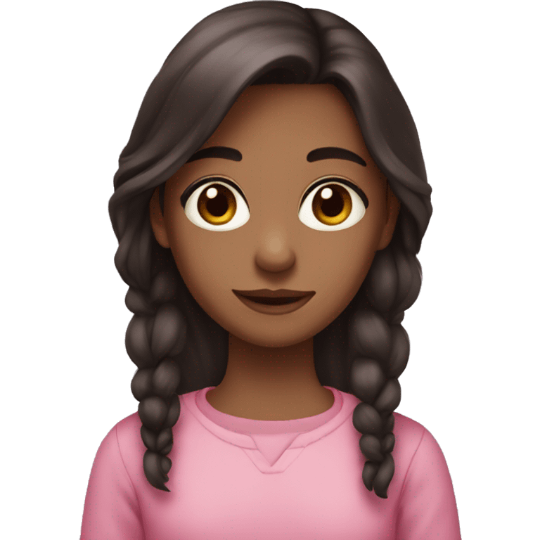 Girl with pink clothes,dark brown long hair ,big brown eyes emoji