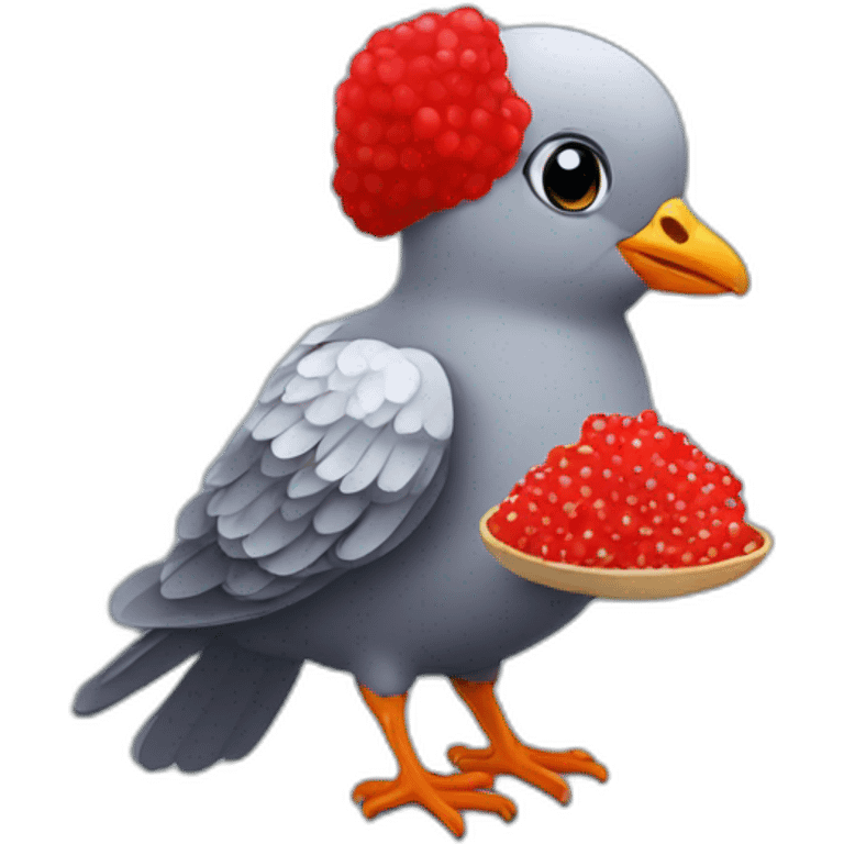 pidgeon holding red caviar in hand emoji