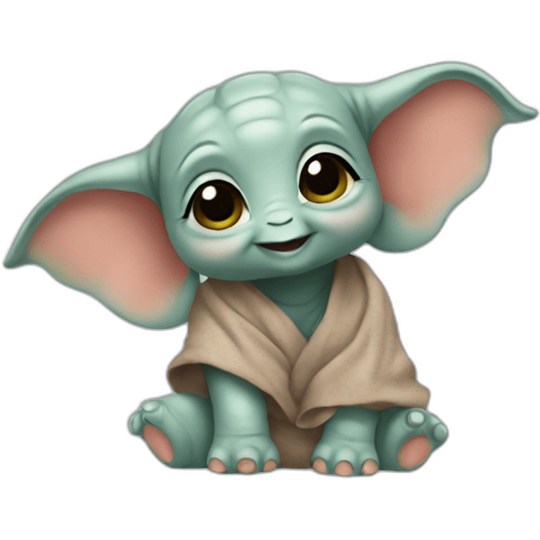 cuty elephant similar to baby yoda with a moartboard emoji