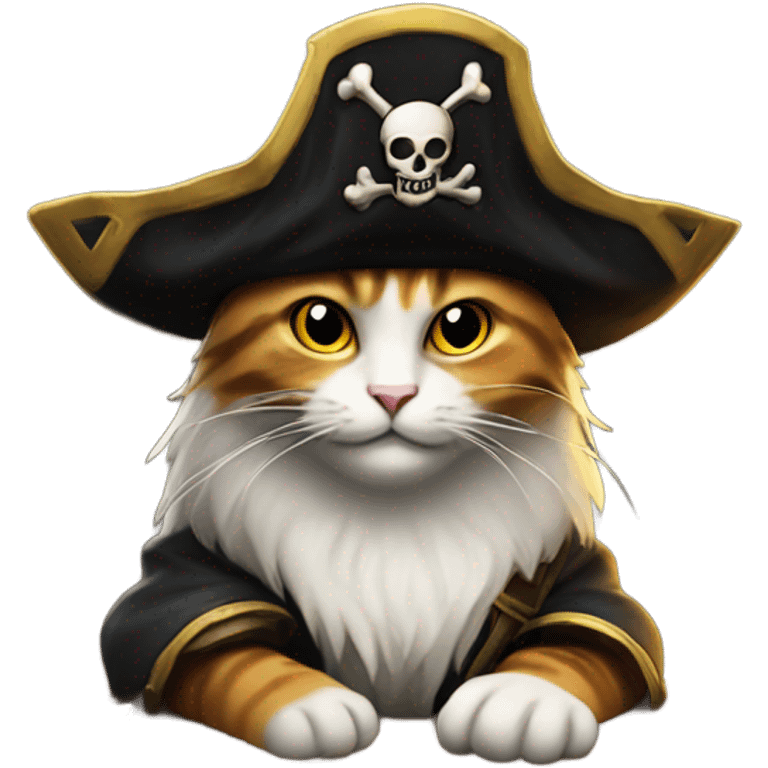 dungeon master is a cat with a pirate hat sitting down at game table emoji